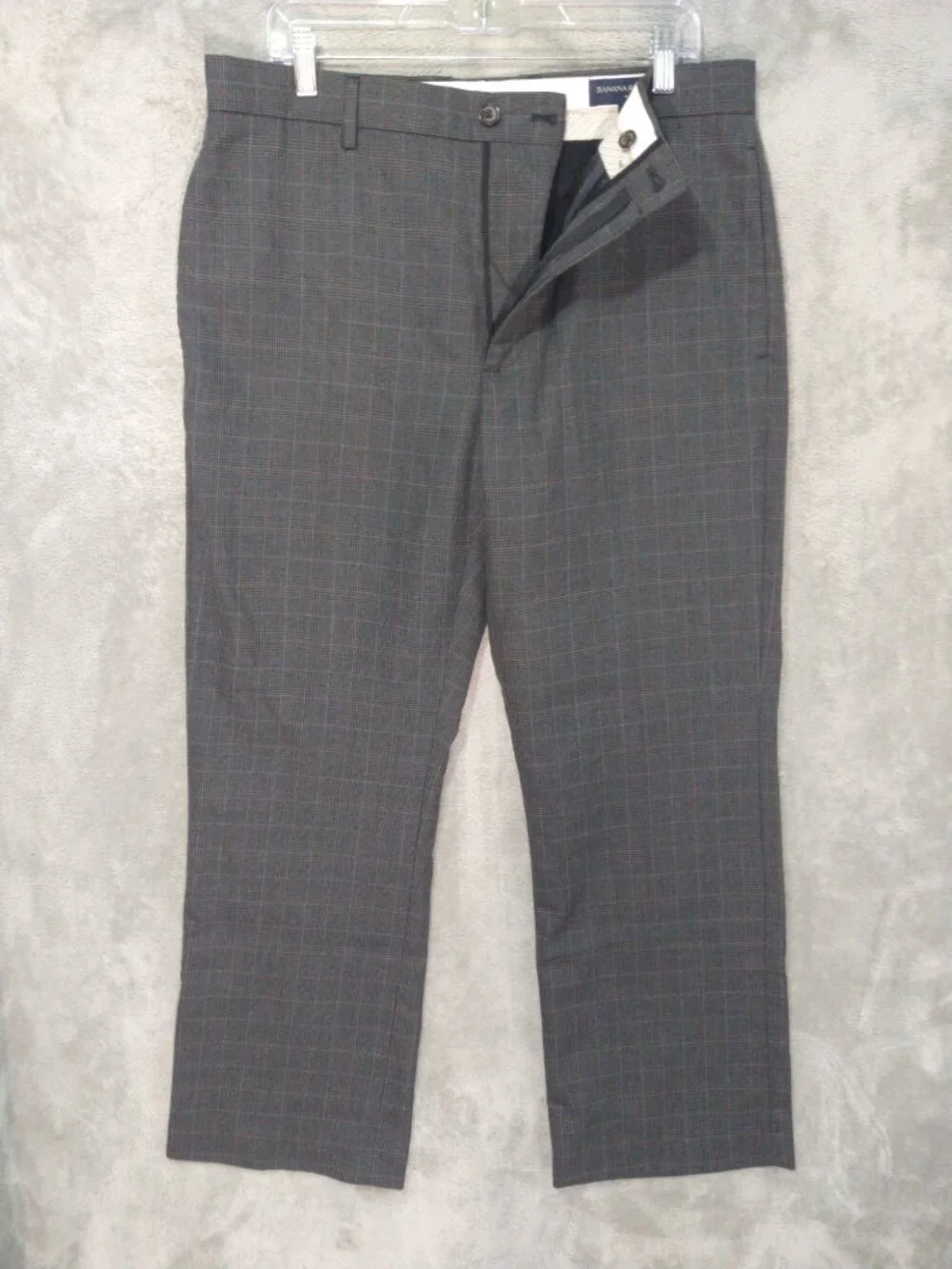 Banana Republic Dress Pants Mens 35x30 Gray Plaid Wool Blend Flat Front
